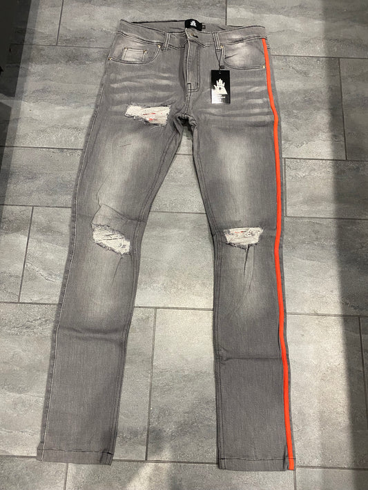 Men’s grey slim fit ripped jeans red