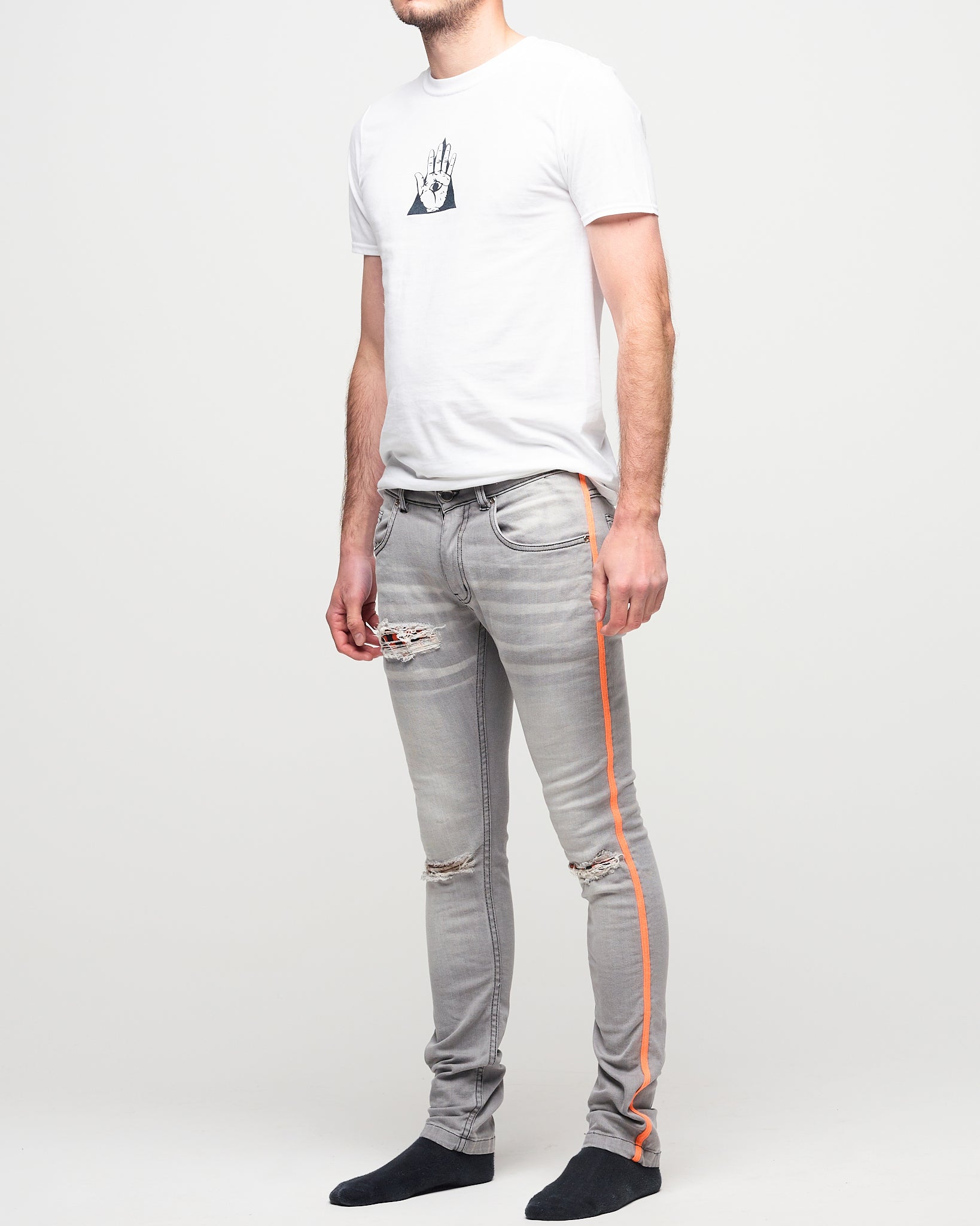 Black jeans with orange hot sale stripe